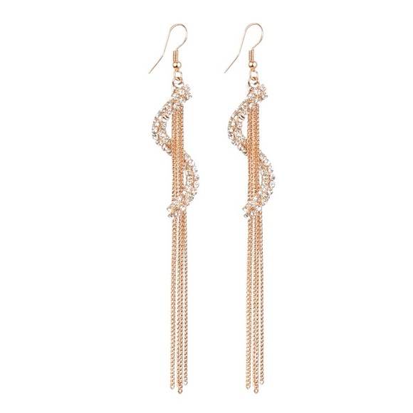 Jewelry - Silver Gold Long Crystal Spiral  Earrings